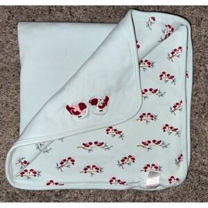 Gymboree Baby Blanket 2009 Red Snowbirds 28" 100% Cotton Knit Light Aqua
